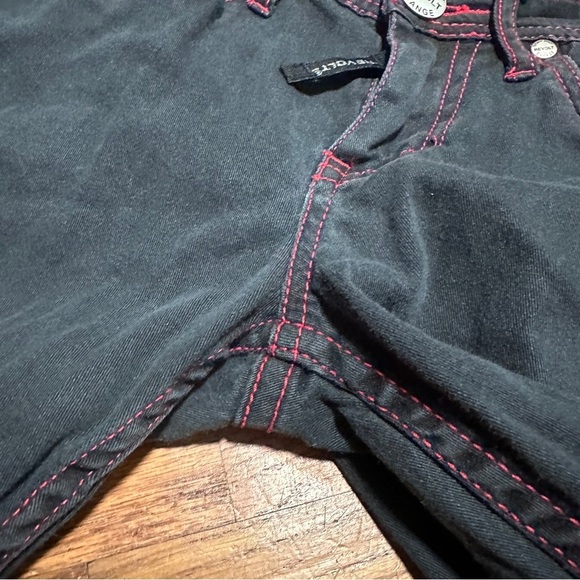 Y2K Revolt Low Rise Black Cropped Moto Jeans Red Stitching Juniors Size 3 Punk - Picture 4 of 16